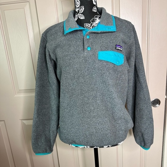 Patagonia Jackets & Blazers - Patagonia Synchilla Snap-T Pullover Womens XS Grey Turquoise Good Fleece Jacket